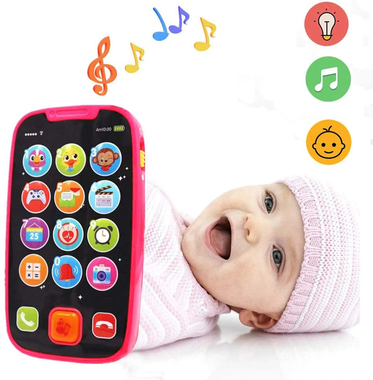 HOLA Lernhandy rosa Lerntelefon mit Licht Musik