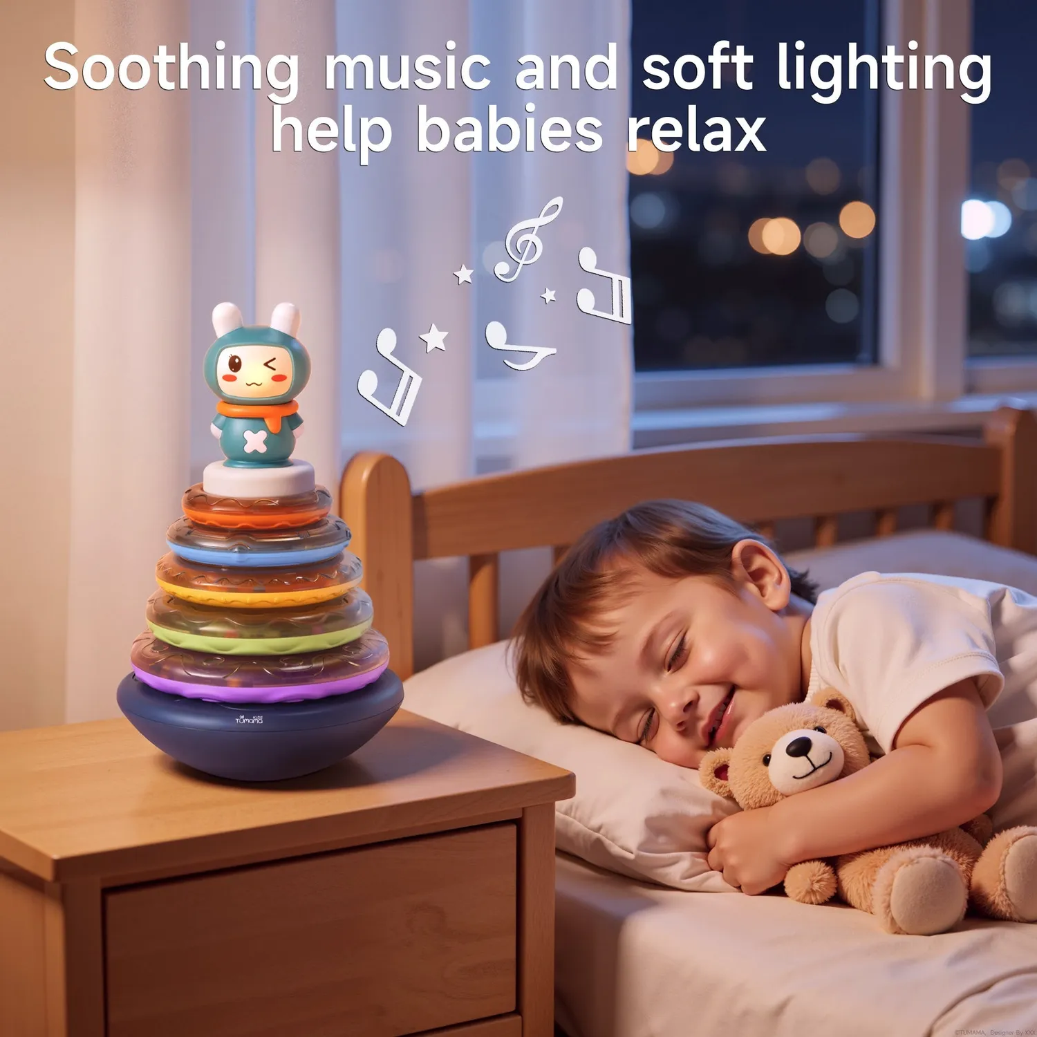 TUMAMA Stapelringe mit Musik und Rassel BPA-frei