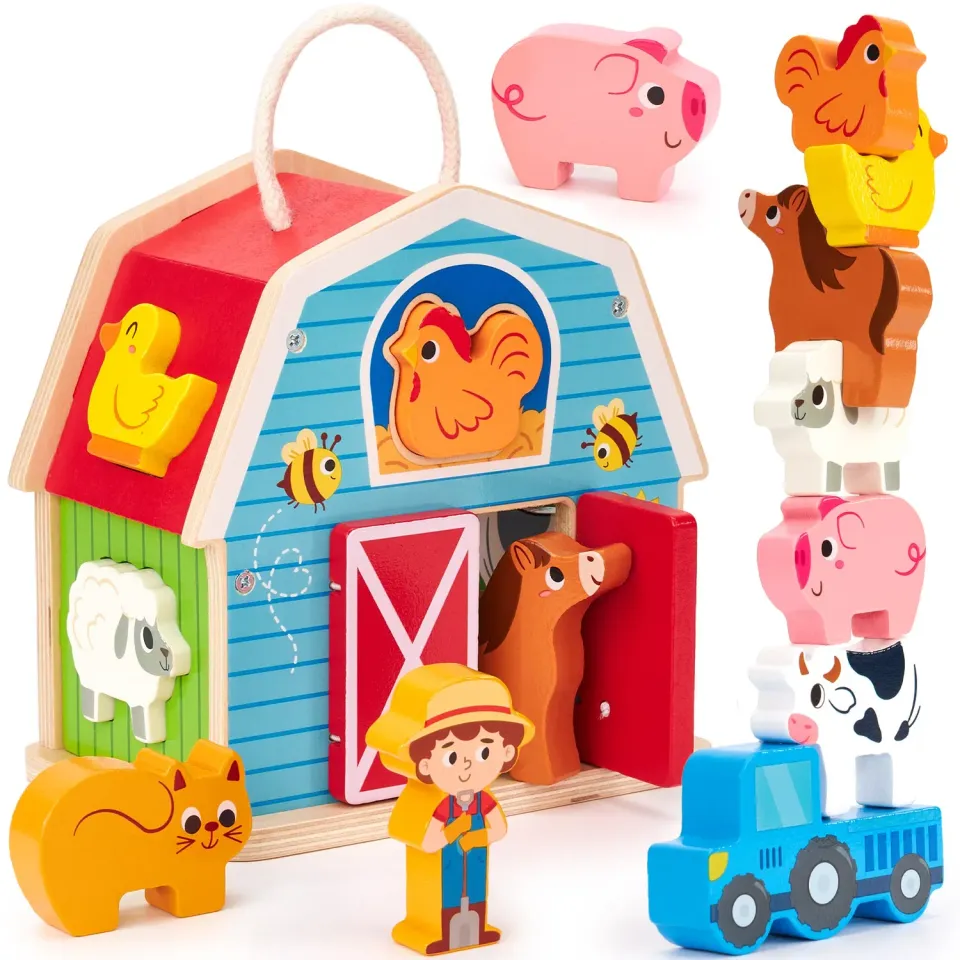 hahaland Farm Barn Steckspiel Holz 4-in-1 Bauernhof