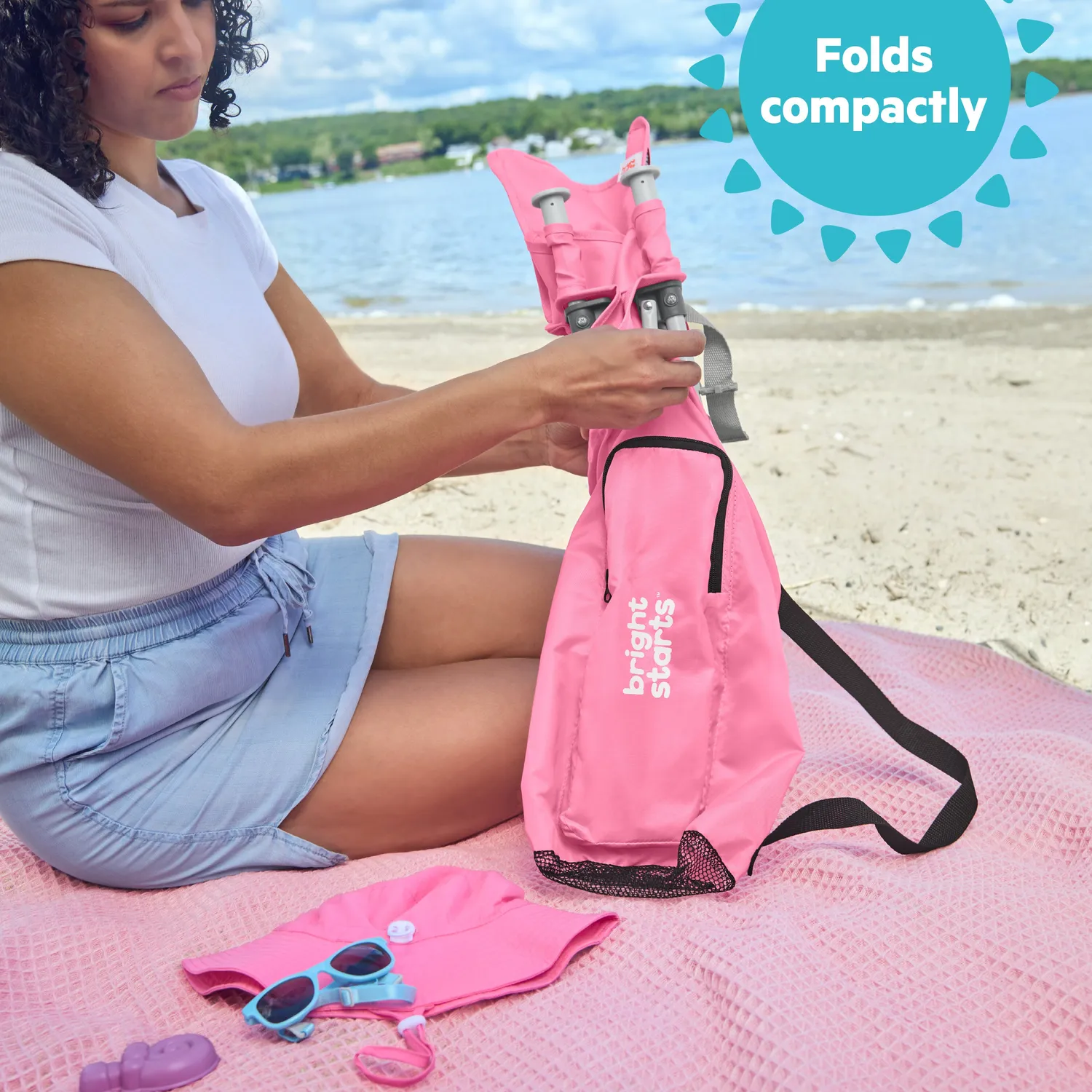 Bright Starts Pop N Sit Boostersitz Rosa 3-in-1 faltbar
