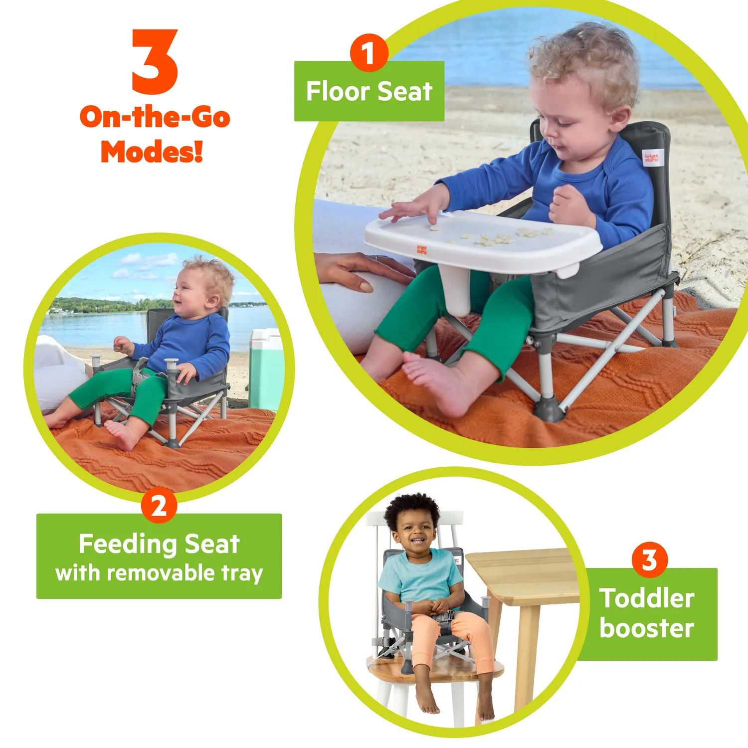 Bright Starts Pop 'N Sit Boostersitz Grau 3-in-1 faltbar