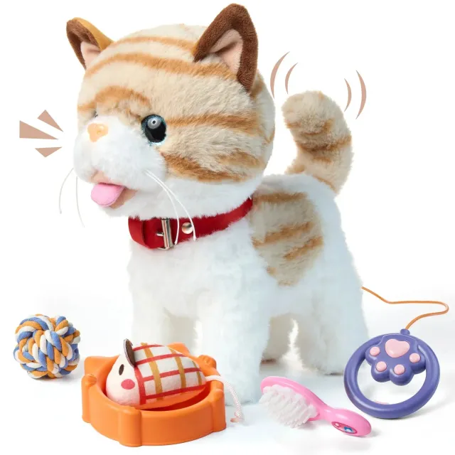 TUMAMA Walking Kitty Cat Plüschtier mit Leine 7-teilig laufend