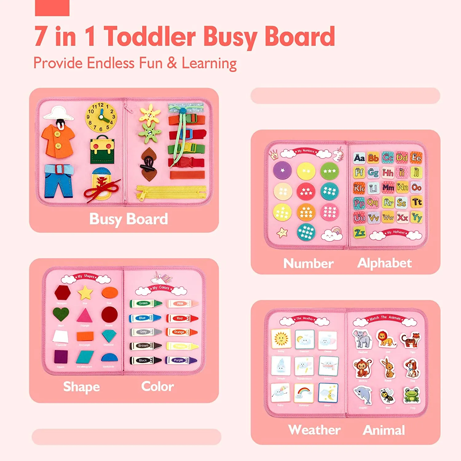 hahaland Busy Board Quiet Book rosa 7-in-1