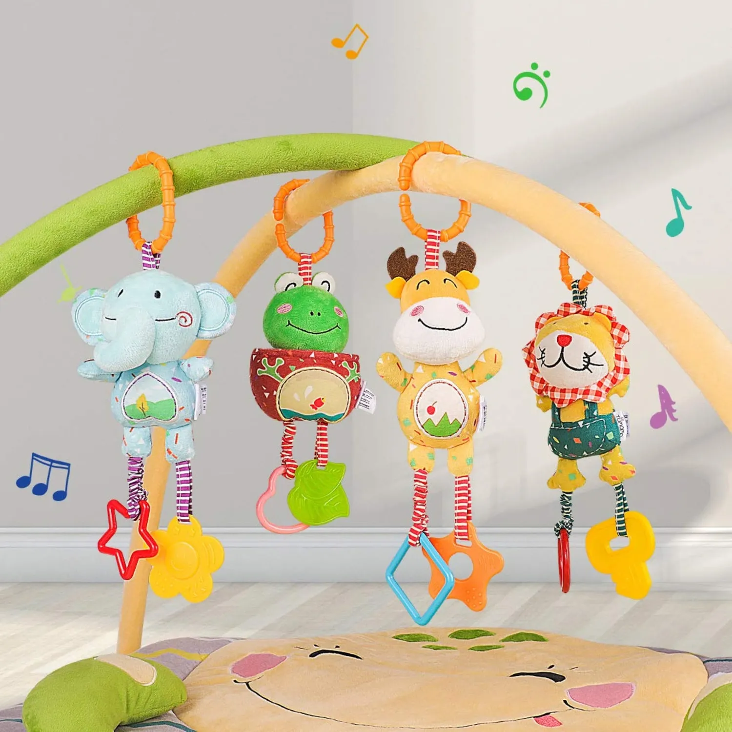 TUMAMA Hängespielzeug Set 4 Rasseln Tiere Plüsch