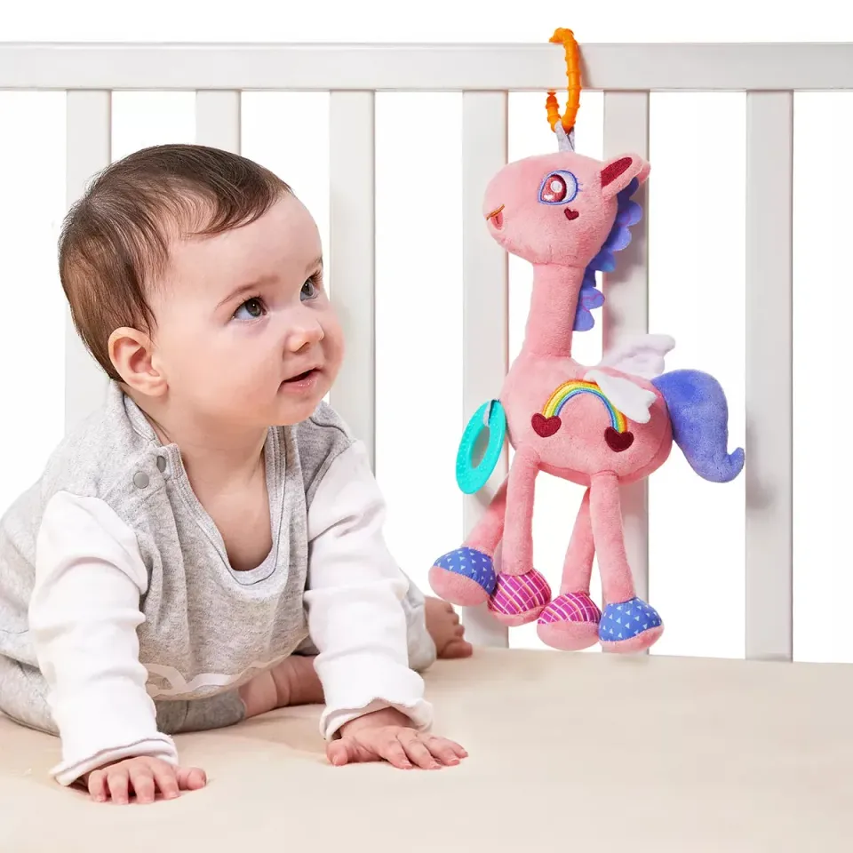 TUMAMA Pferd Anhänger Rassel mit Beissring rosa Plüsch