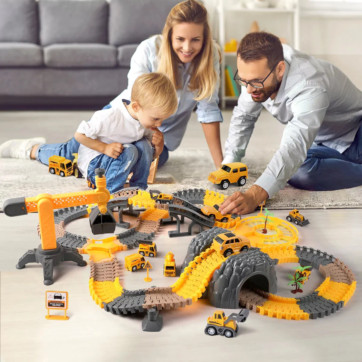 TUMAMA Construction Rennbahn Set Baufahrzeuge biegbar
