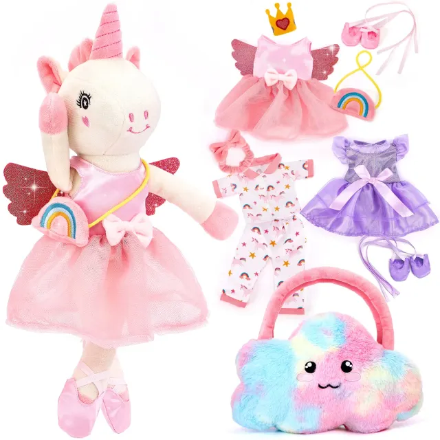 hahaland Ballerina Einhorn Anziehpuppe 40 cm 10-in-1
