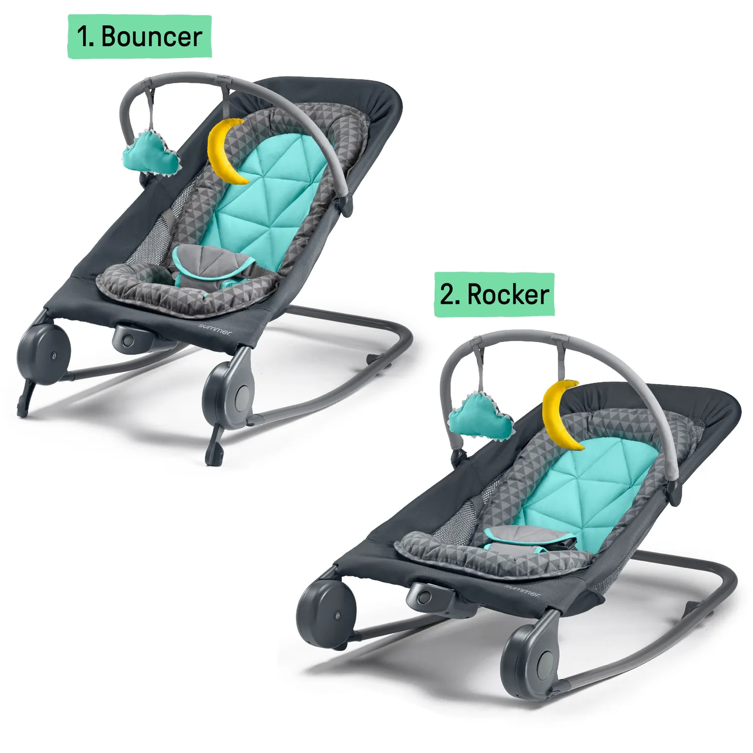 Summer Ingenuity 2-in-1 Bouncer Rocker Babywippe Grau Teal Vibration