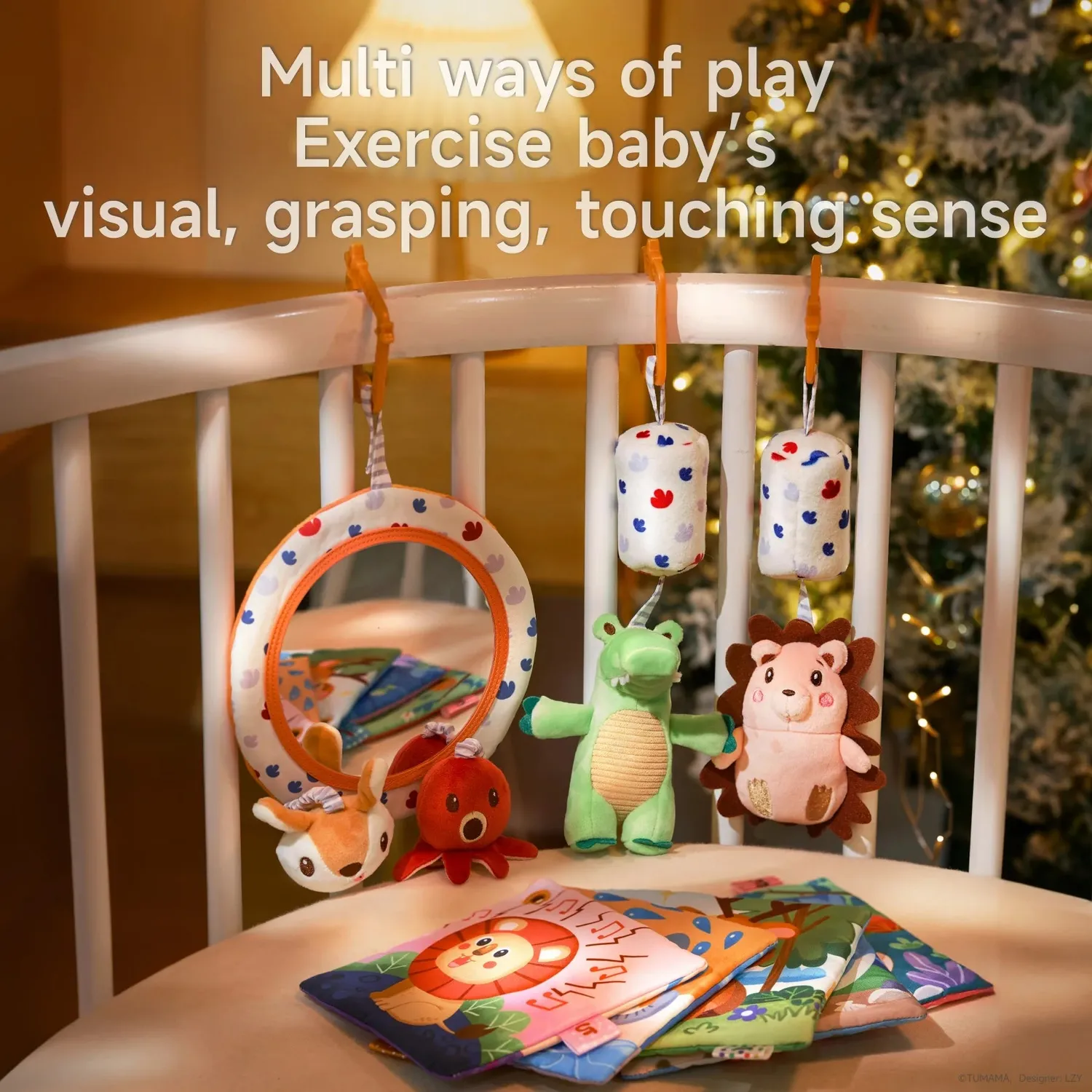 TUMAMA Tummy Time Set Spiegel Knisterbuch Rassel