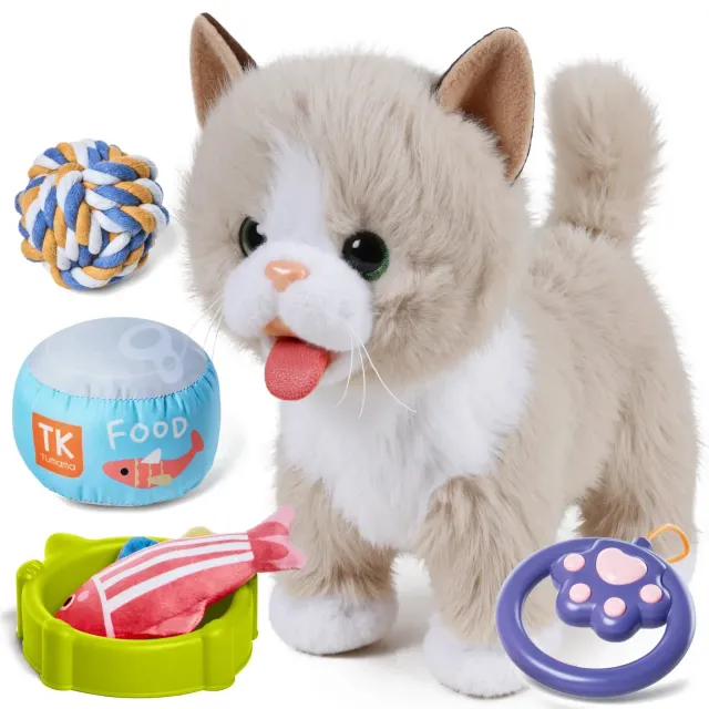 TUMAMA Interaktive Katze Plüsch Spielzeugkatze mit Futter-Set