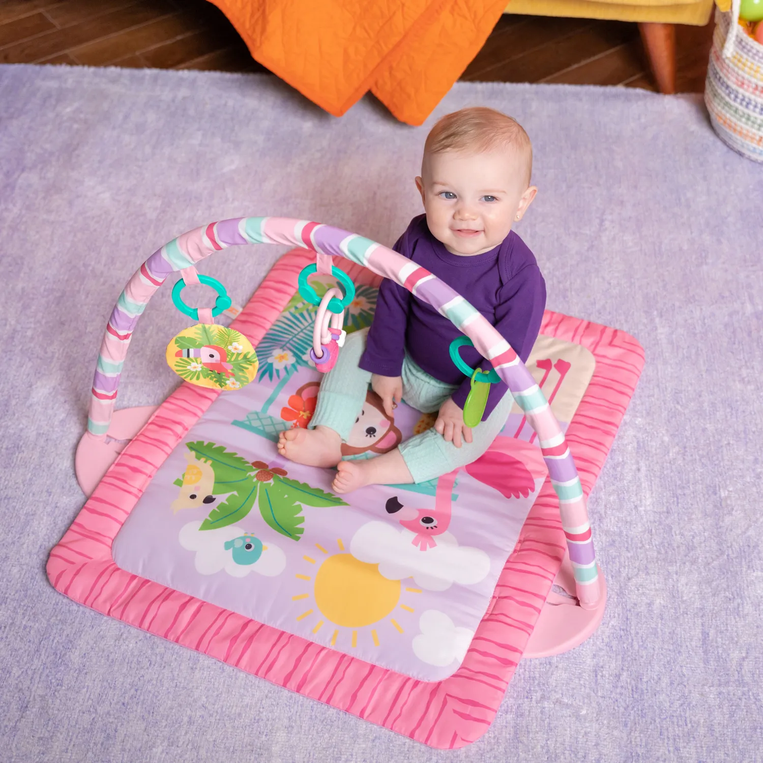 Bright Starts Pink Palms Tiki Spieldecke mit Spielbogen rosa 3in1