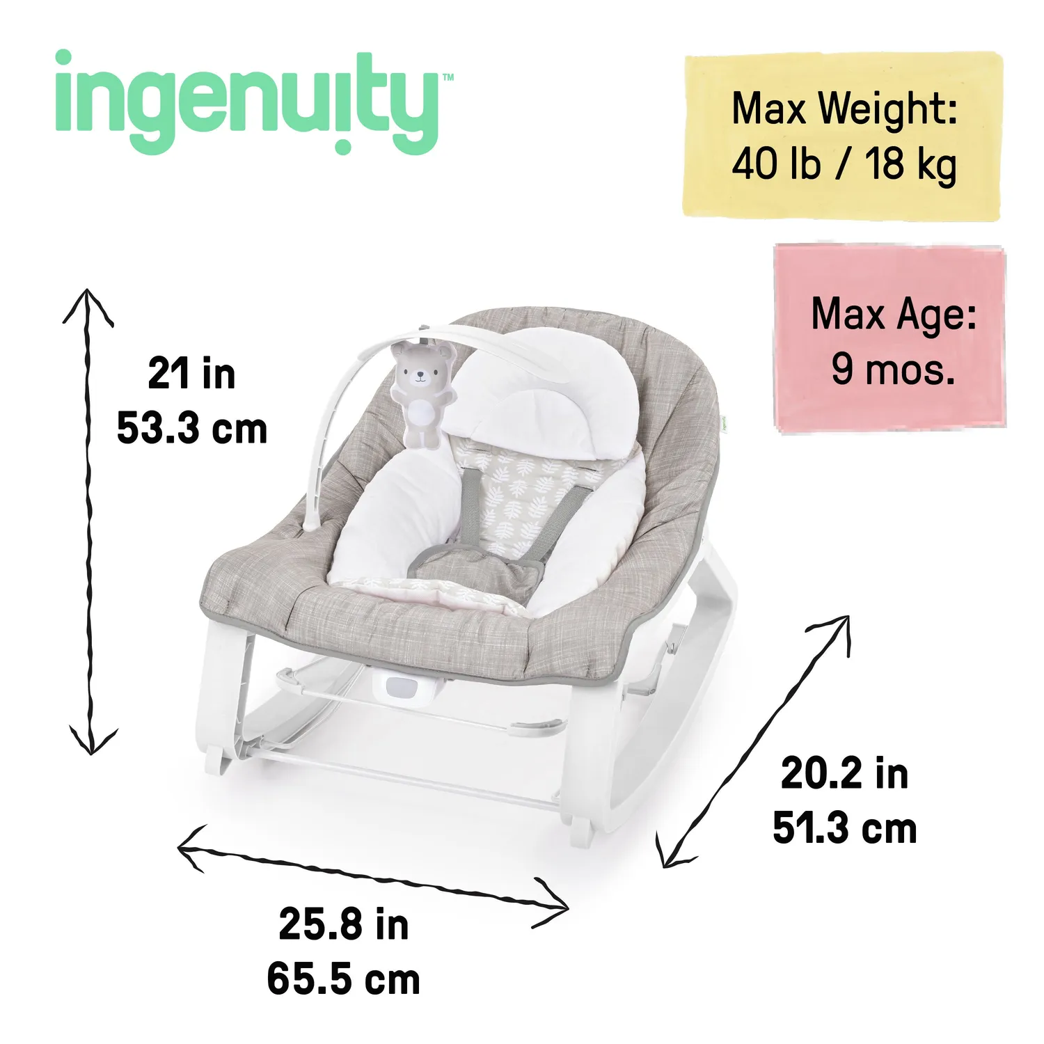 Ingenuity Keep Cozy 3-in-1 Wippe Linden bis 18 kg