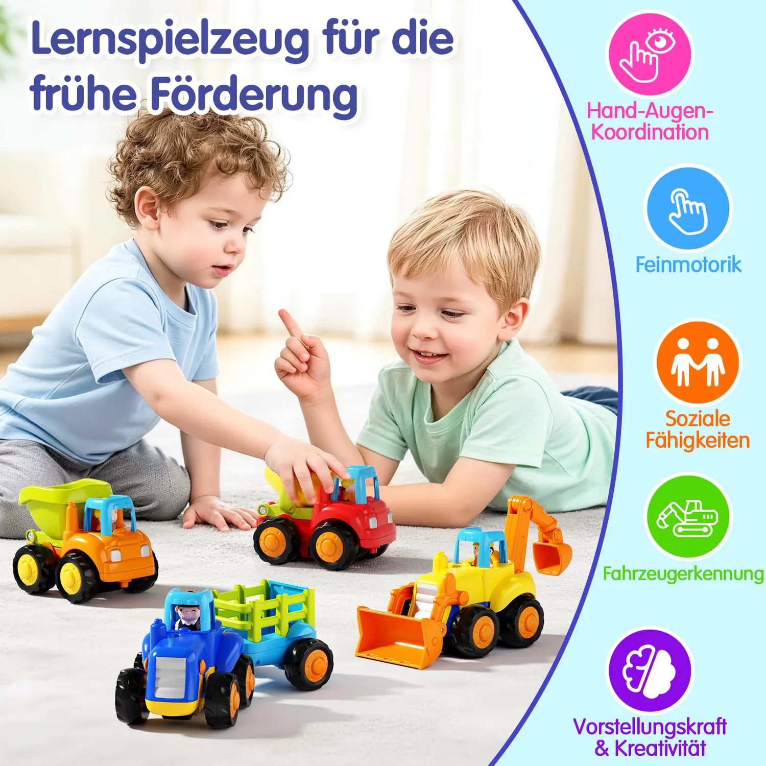 HOLA Baustellenfahrzeuge Spielzeugauto 4er-Set Reibungsantrieb