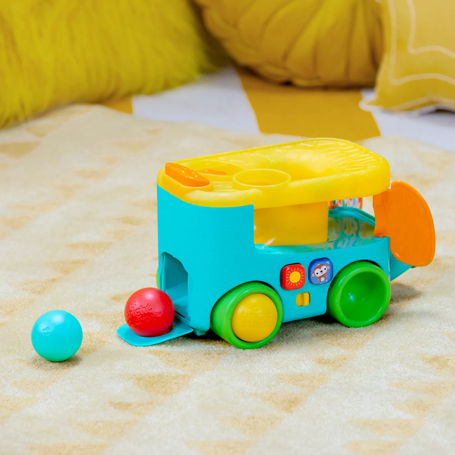 Bright Starts Pop & Roll Safari Bus Ballspielzeug 3 Bälle mit Licht