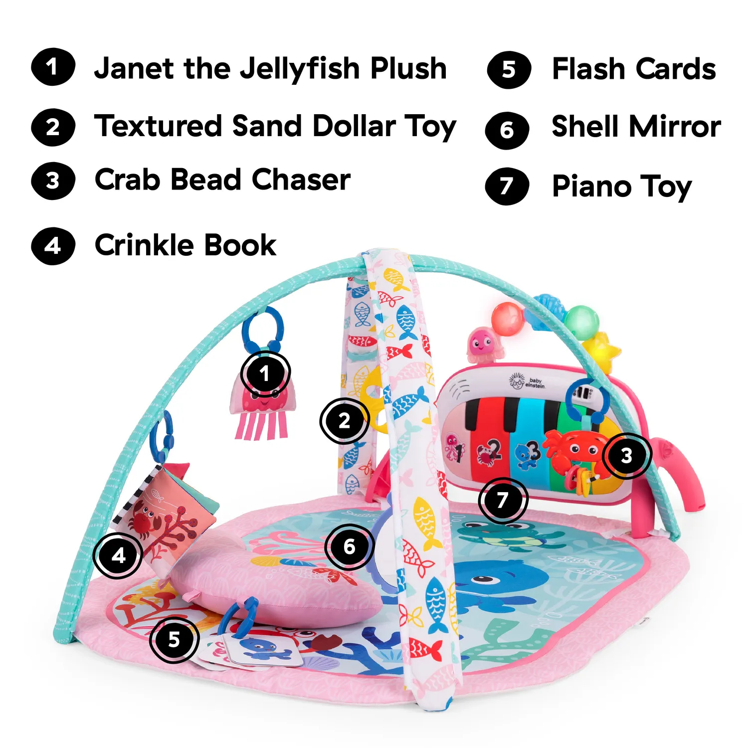 Baby Einstein Jellyfish Jamboree Spieldecke Piano 4-in-1 Musik rosa