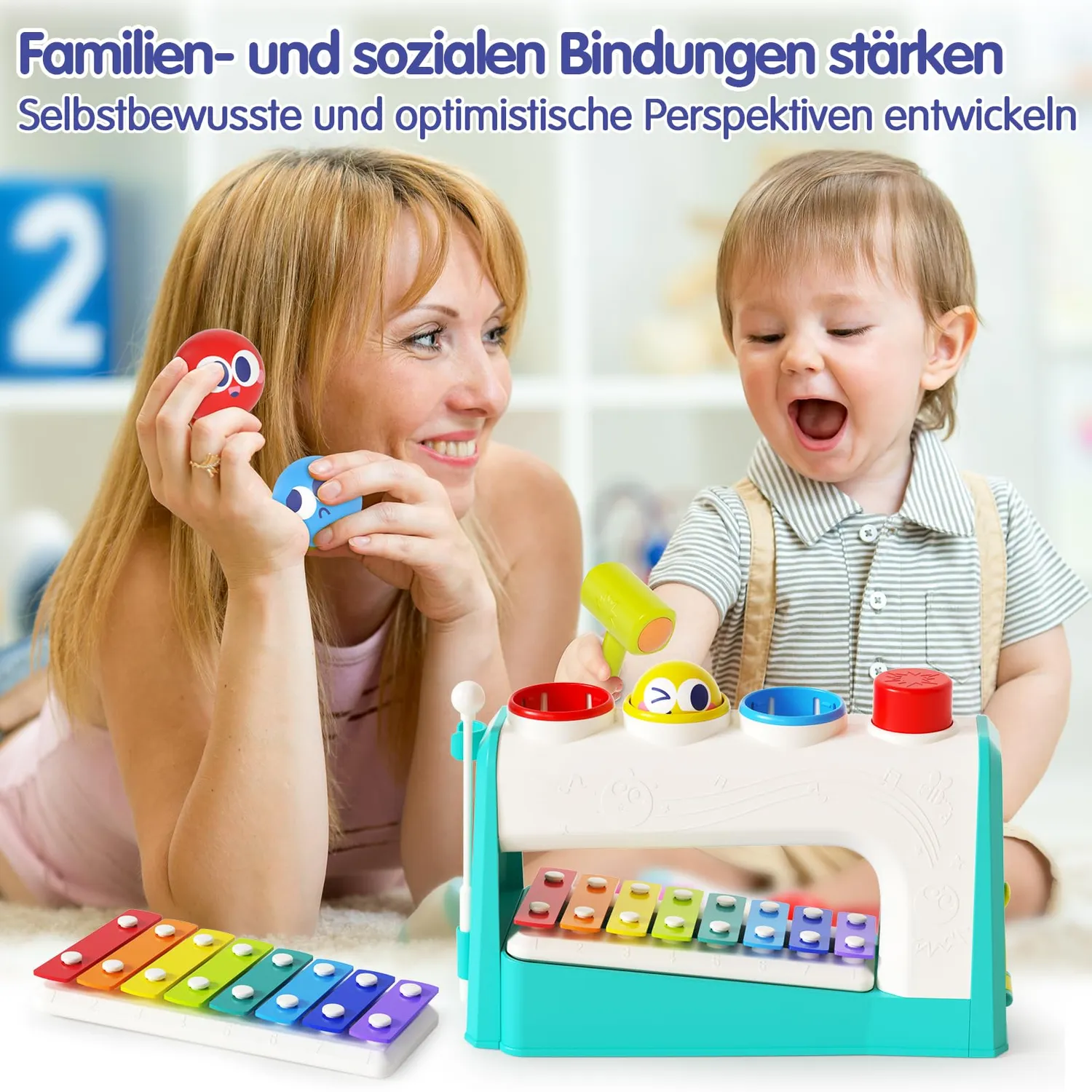 HOLA Hammerspiel Xylophon Klopfspiel mit 3 Bällen ab 1 Jahr