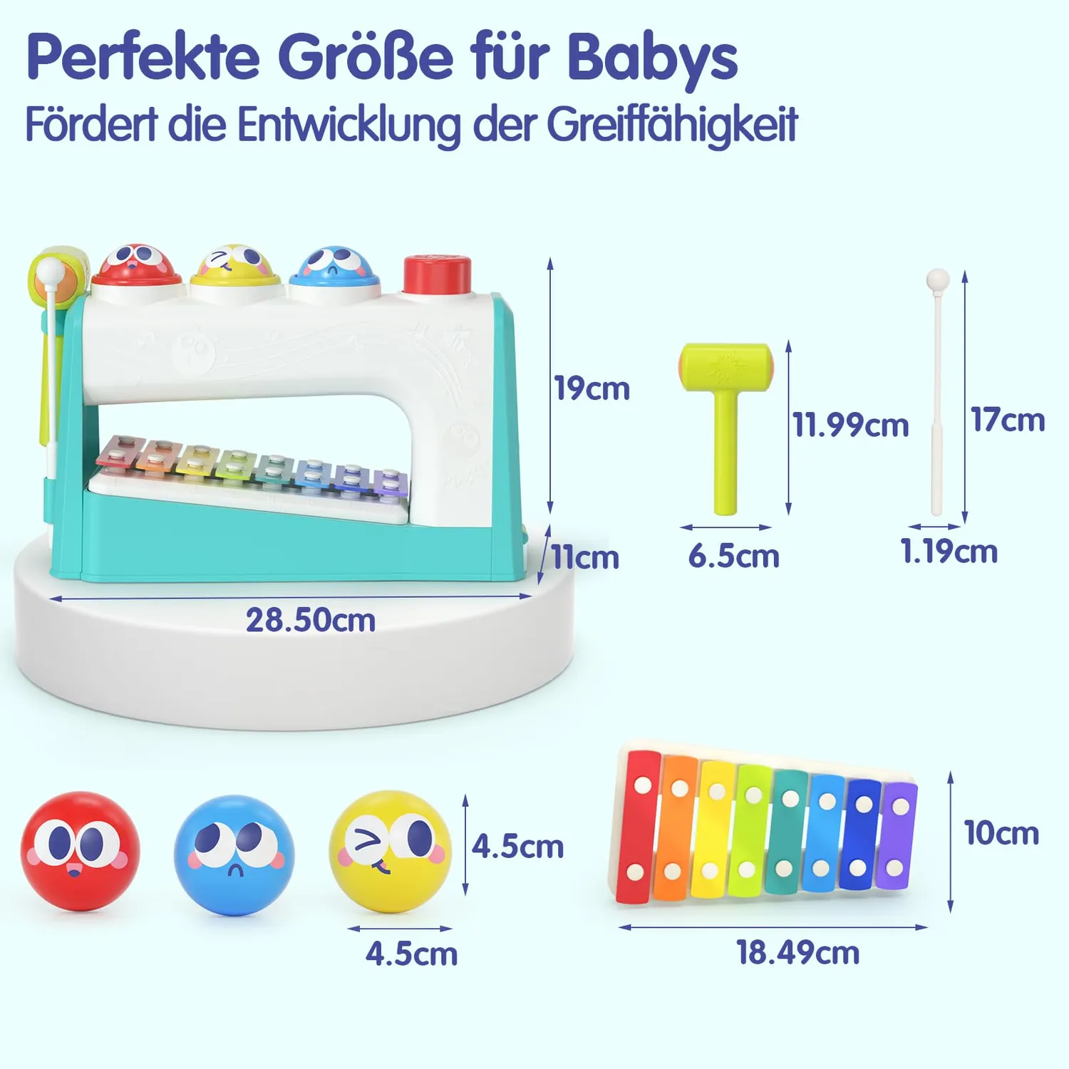 HOLA Hammerspiel Xylophon Klopfspiel mit 3 Bällen ab 1 Jahr