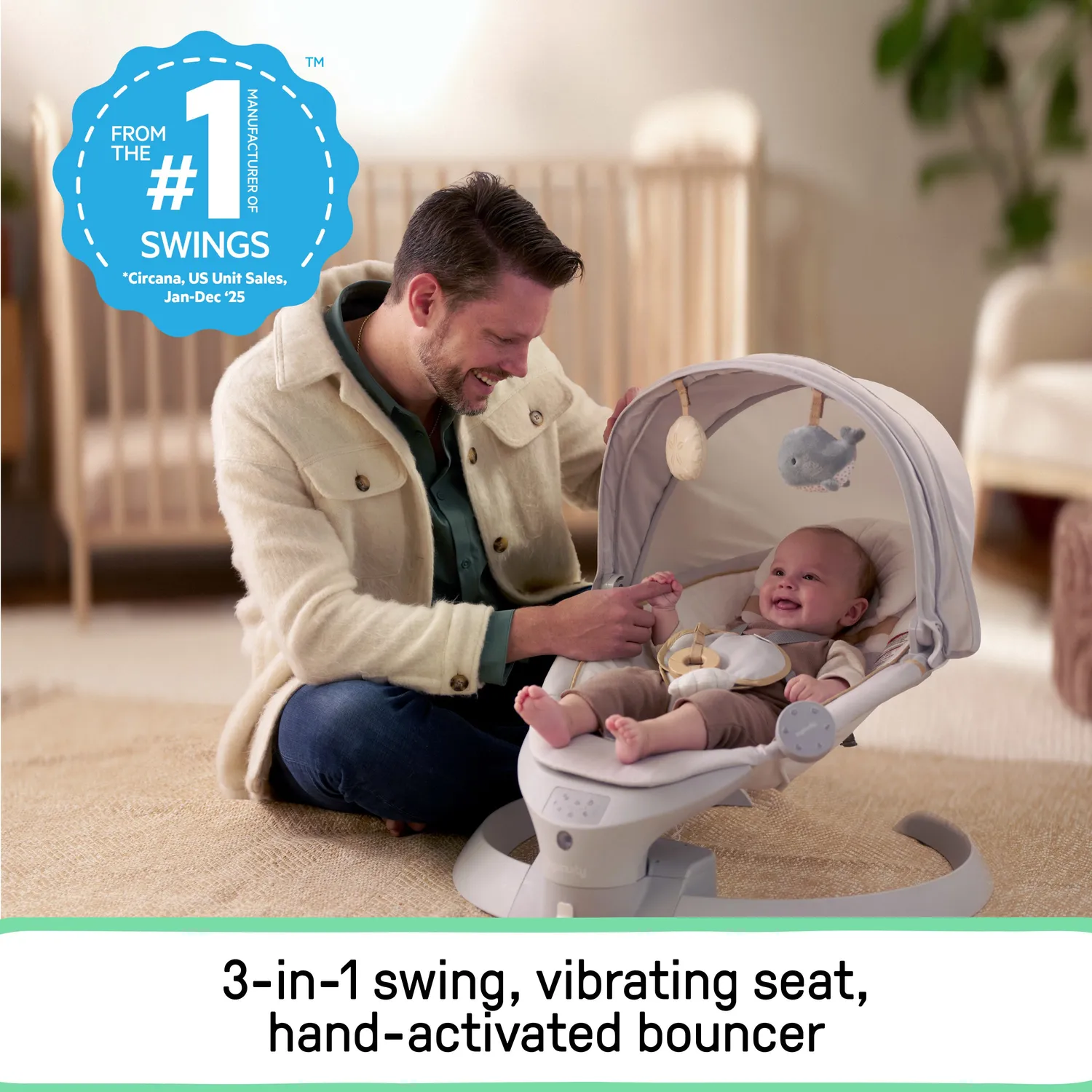 Ingenuity Inlighten Bounce & Sway Babyschaukel Pebble Shore Bluetooth