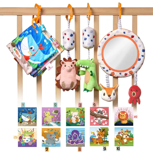 TUMAMA Tummy Time Set Spiegel Knisterbuch Rassel