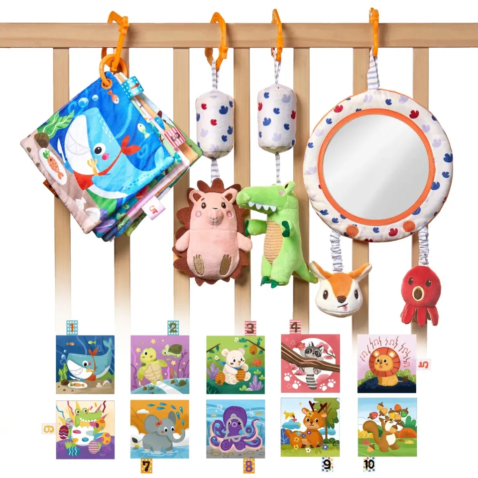 TUMAMA Tummy Time Set Spiegel Knisterbuch Rassel