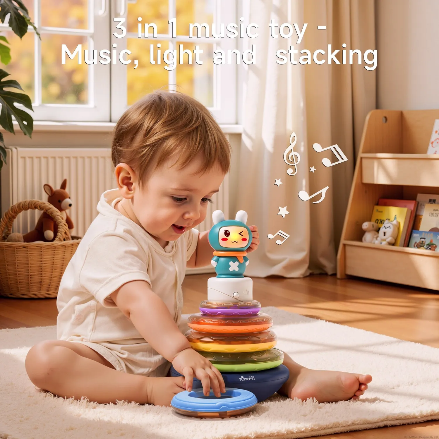TUMAMA Stapelringe mit Musik und Rassel BPA-frei