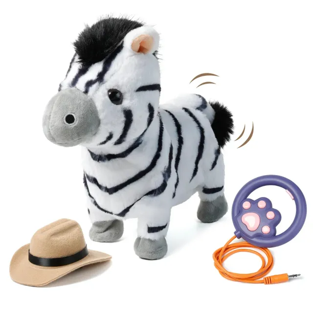 TUMAMA Walking Zebra Plüschtier mit Leine 26 cm