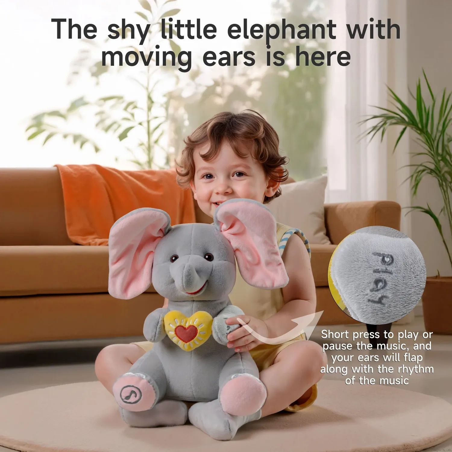 TUMAMA Plüsch-Elefant Interaktiv Peek-a-Boo Musik