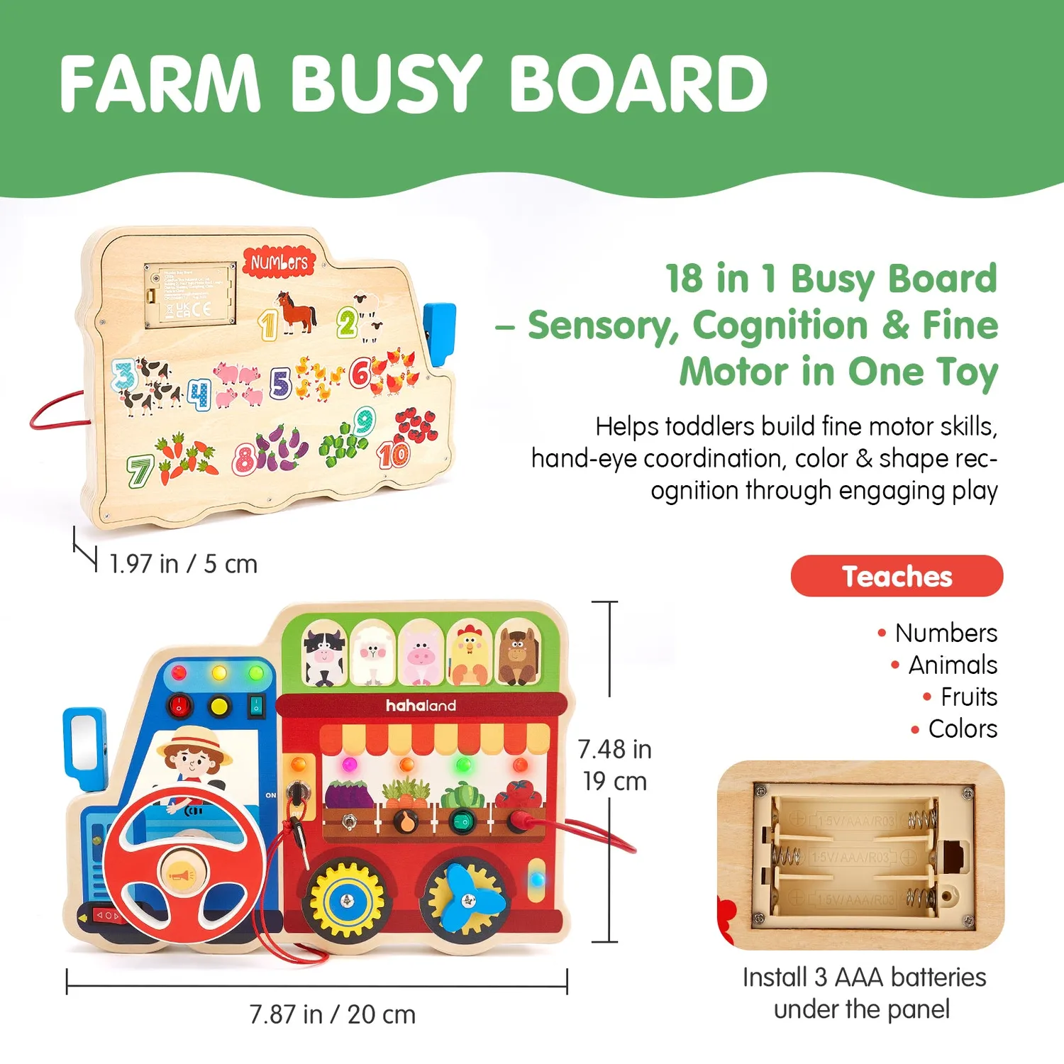hahaland 18-in-1 Activity Board Holz Motorikspielzeug mit Licht