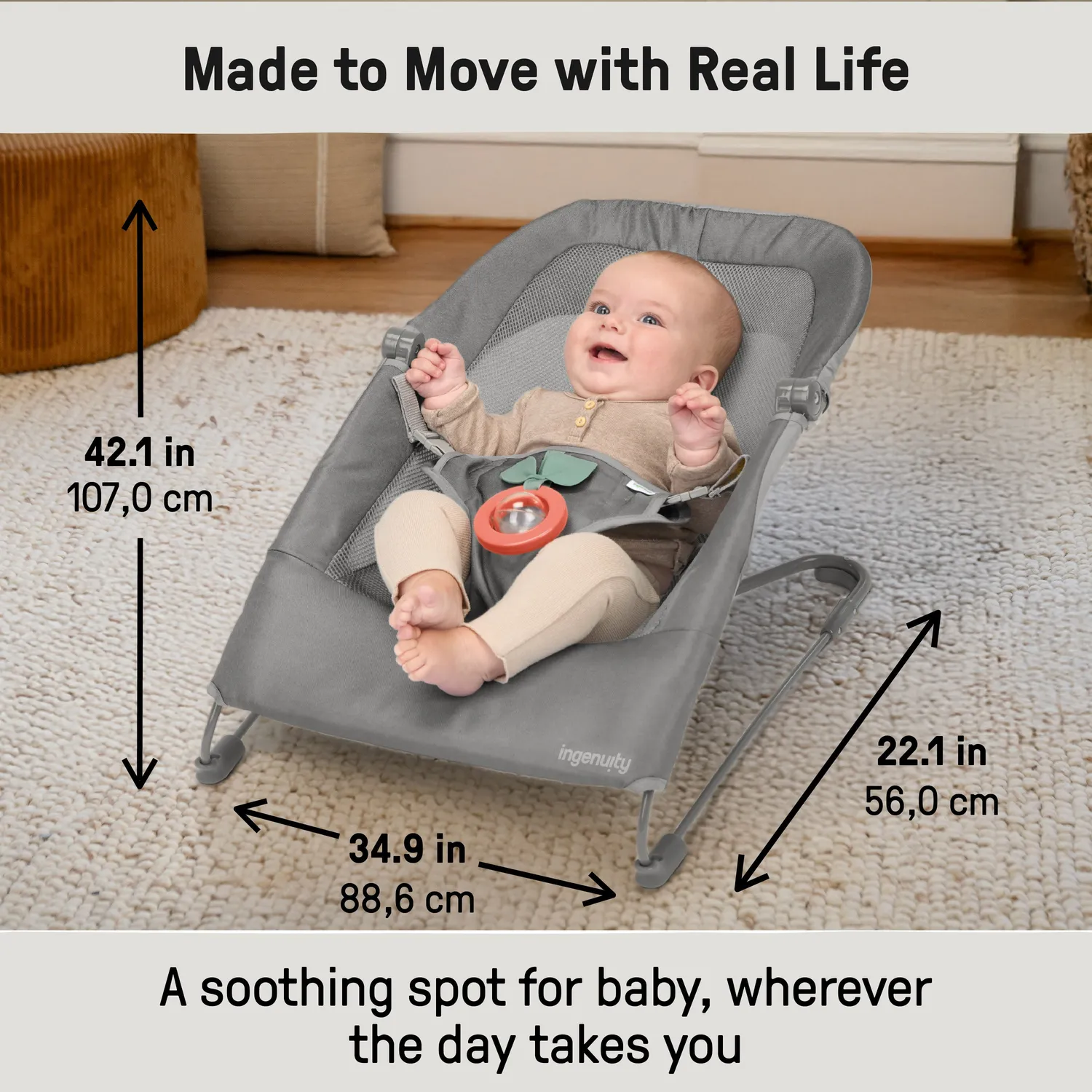 Ingenuity Stow & Go Babywippe Grau faltbar mit Vibration