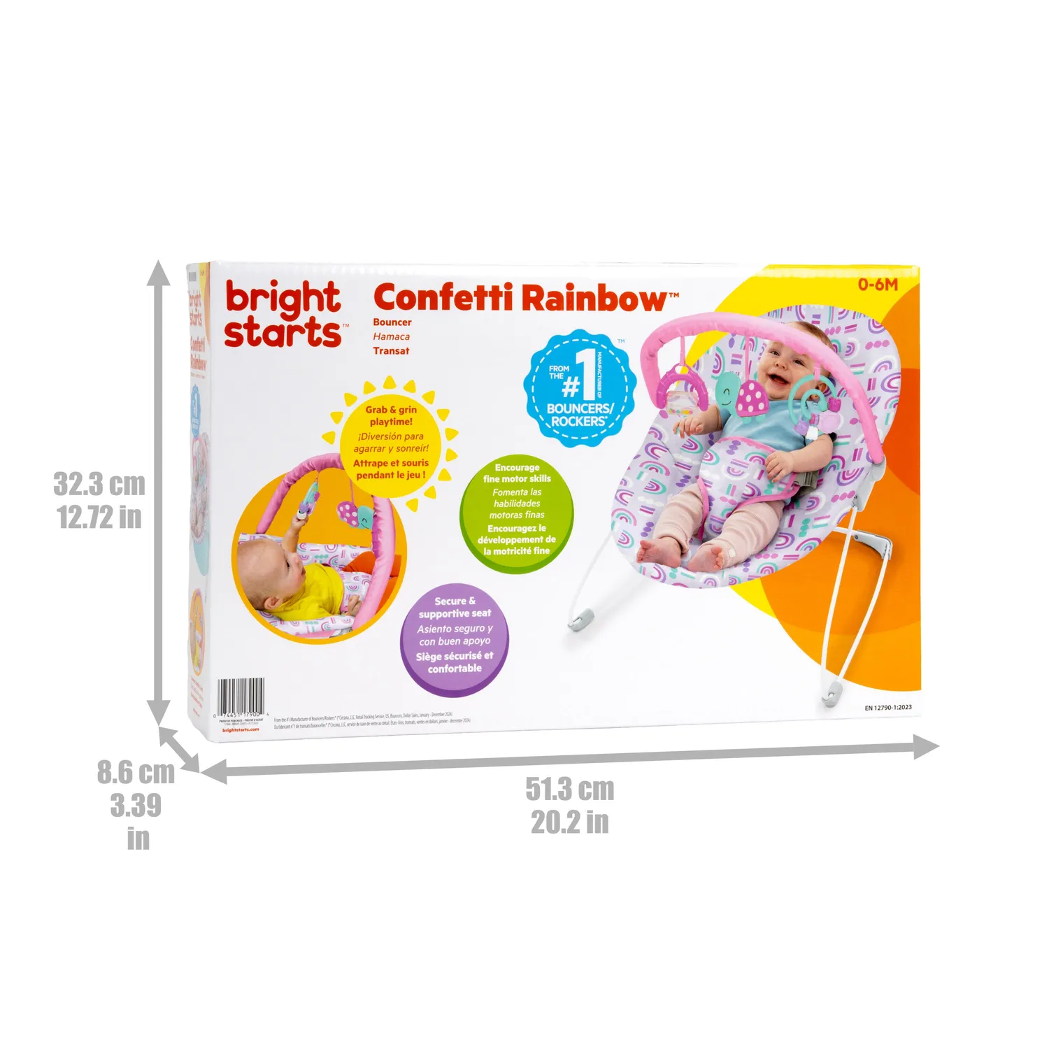 Bright Starts Confetti Rainbow Bouncer Babywippe Lila