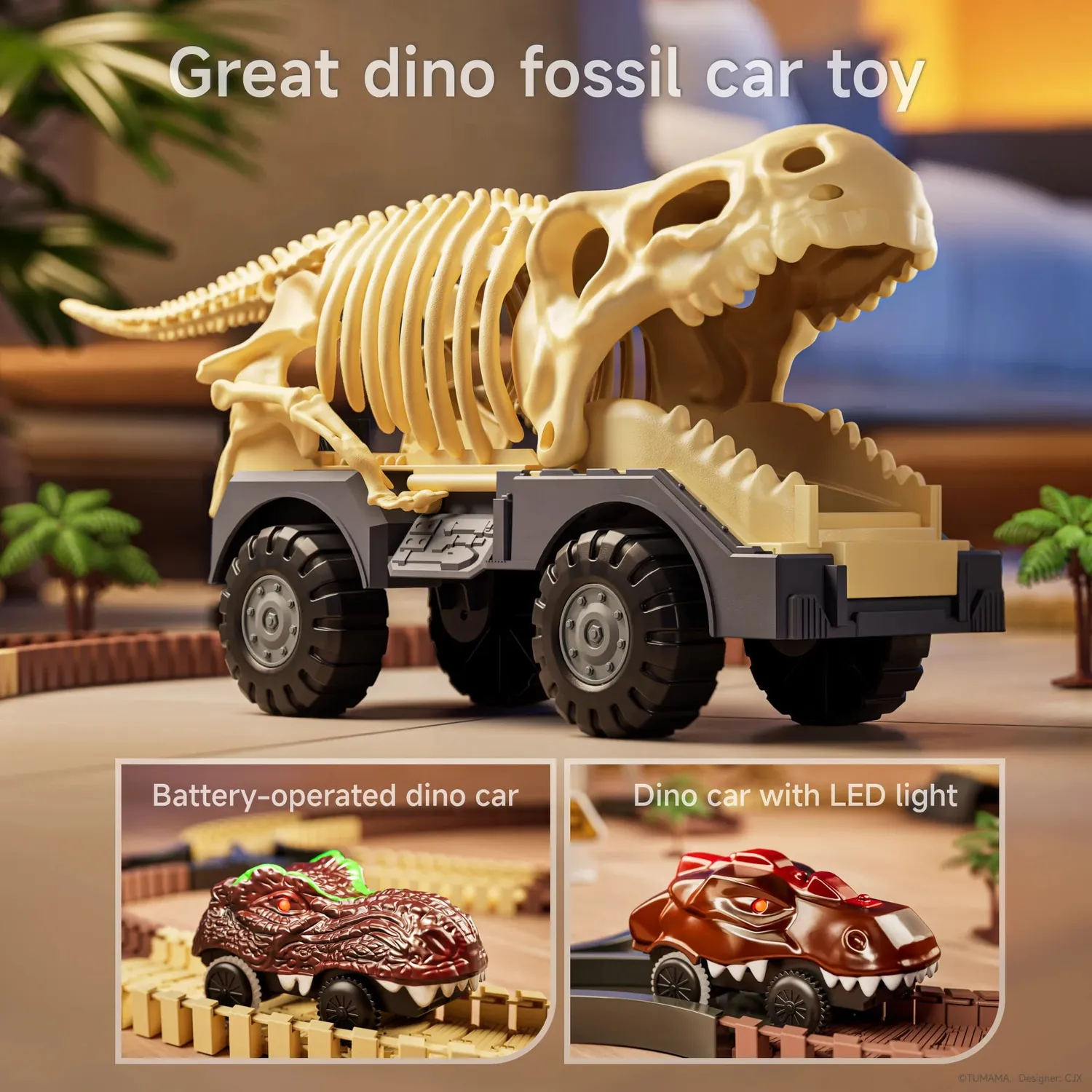 TUMAMA Dinosaurier Rennbahn Auto Set elektrisch flexibel