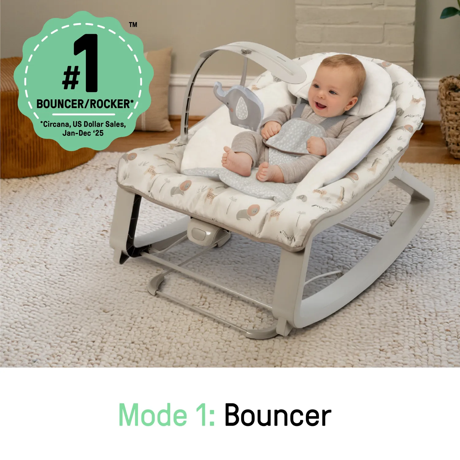 Ingenuity Keep Cozy Babywippe 3-in-1 Grün Vibration