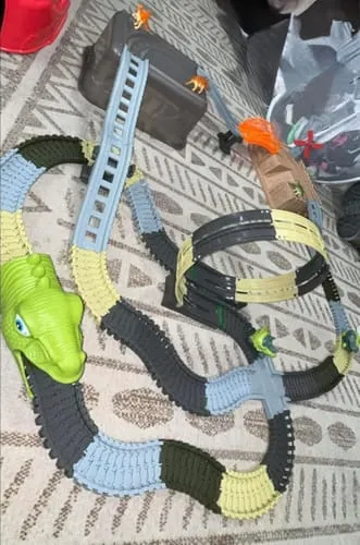 TUMAMA Dinosaurier Rennbahn Set Dino-Autos mit Licht