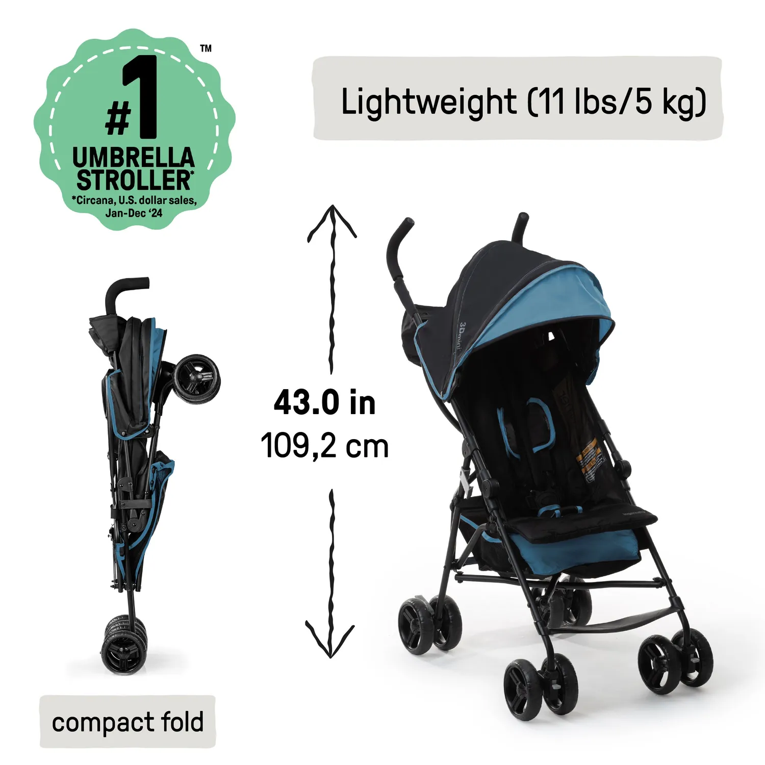 Ingenuity 3Dmini Buggy Dusty Blue faltbar mit Liegefunktion