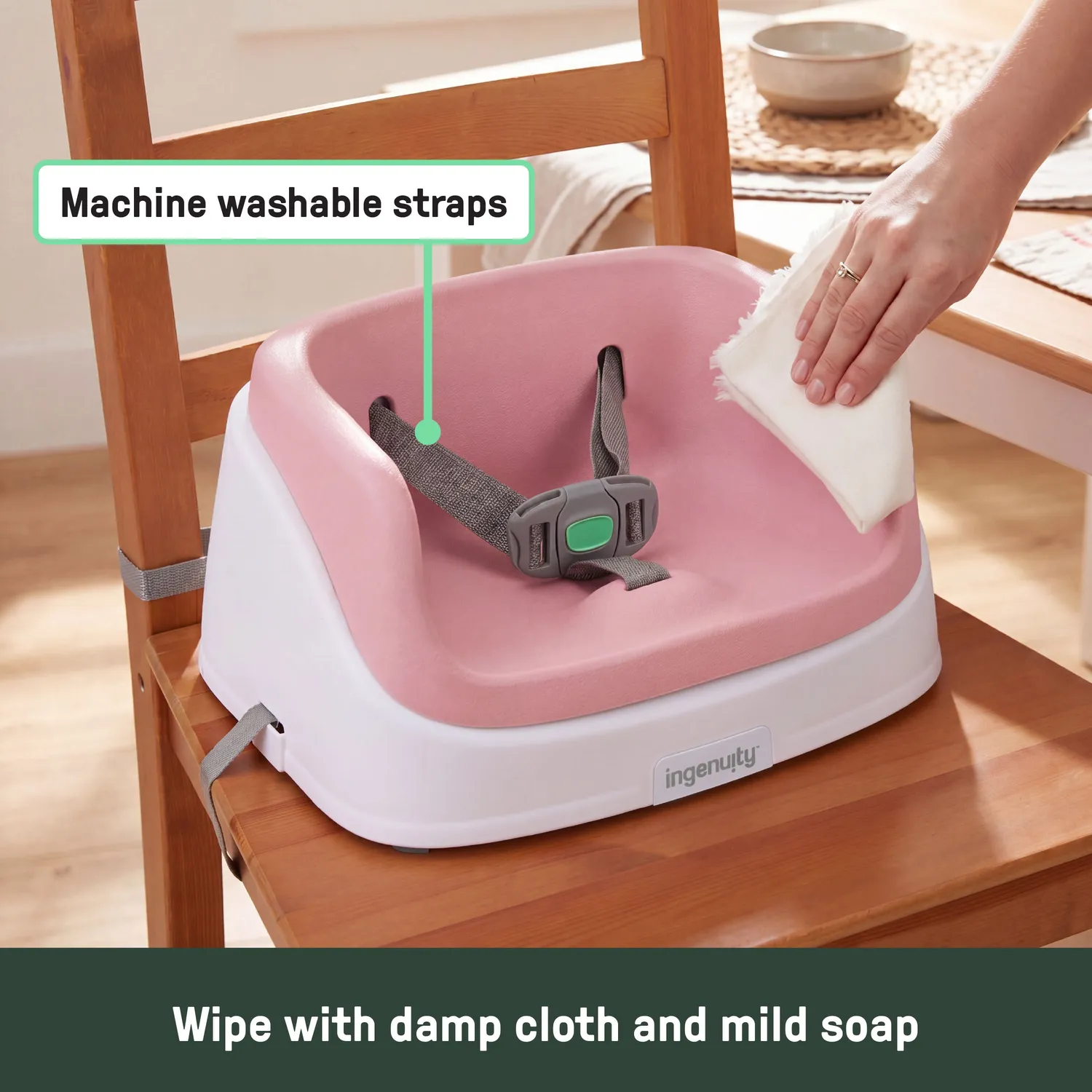Ingenuity SmartClean Sitzerhöhung Pink abwischbar mit Gurt