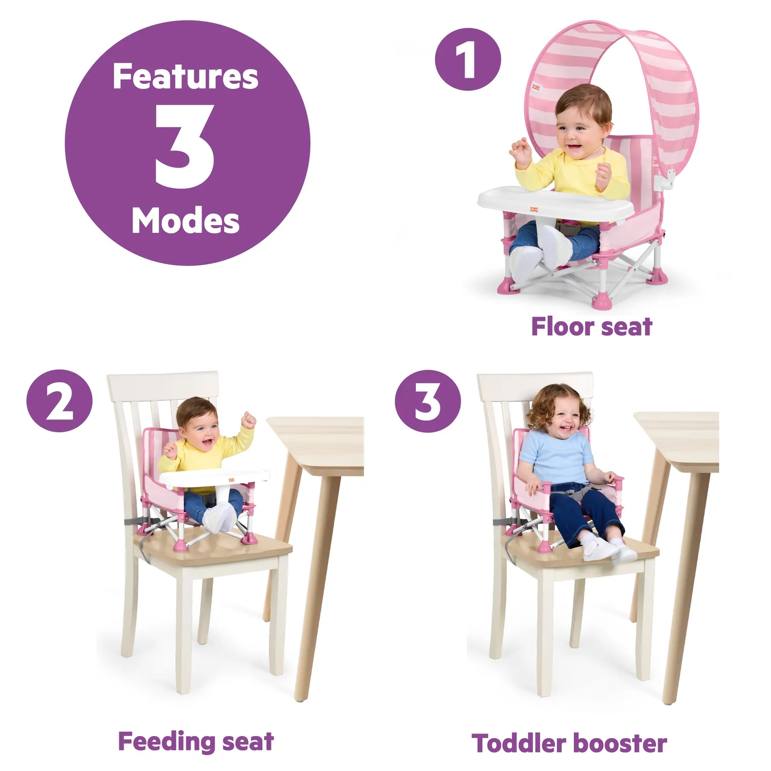 Bright Starts Pop N Sit Cabana Boostersitz Pink mit Sonnendach