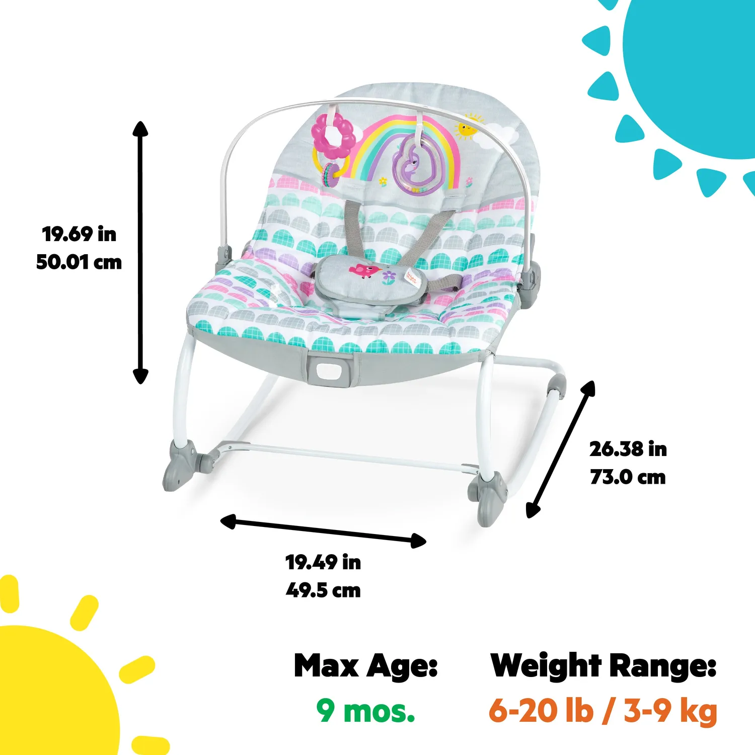 Bright Starts Rosy Rainbow Babywippe mit Vibration bis 18 kg