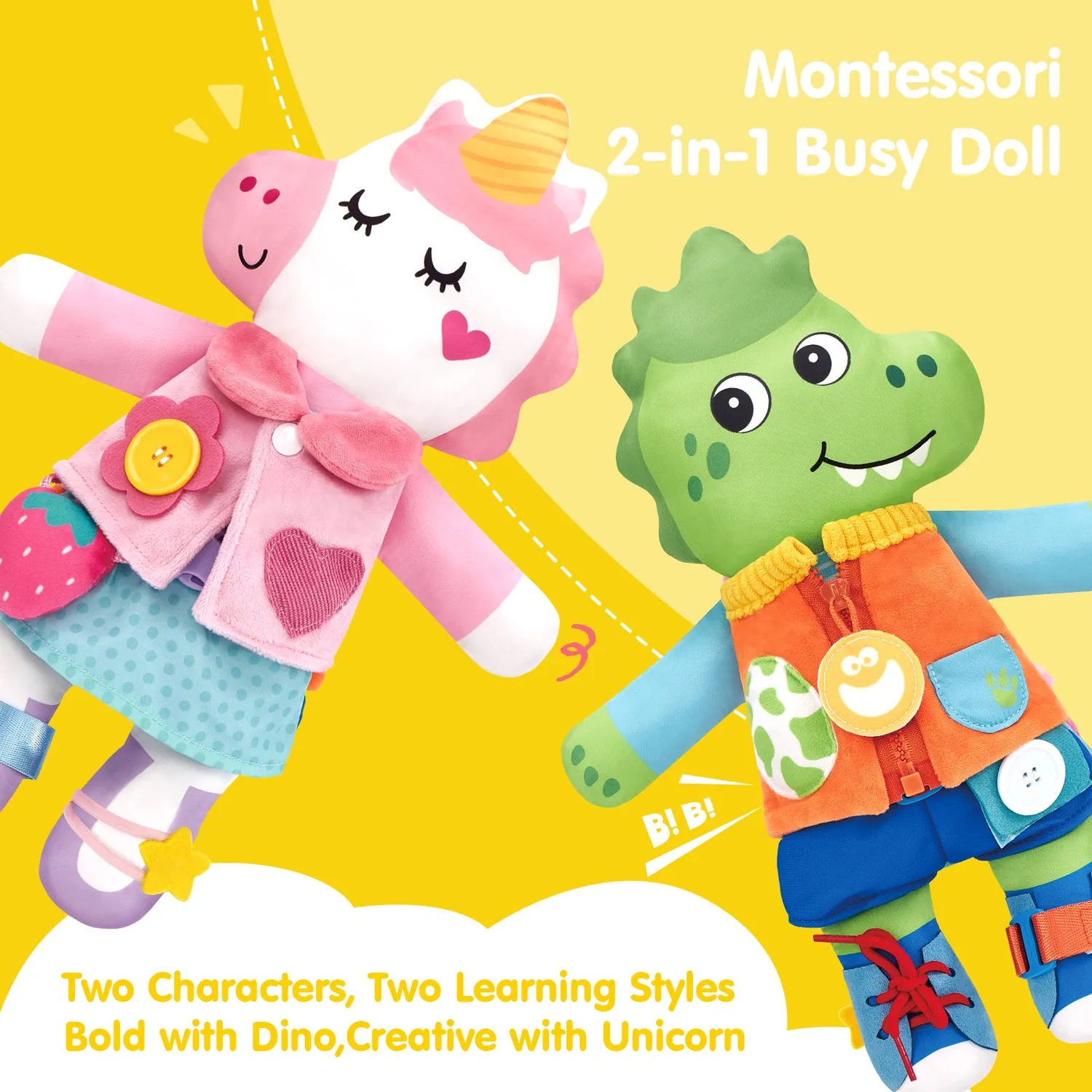 hahaland 2-in-1 Montessori Busy Doll Wendepuppe