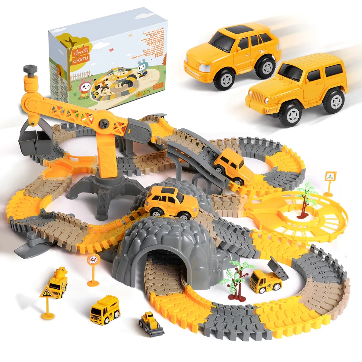 TUMAMA Construction Rennbahn Set Baufahrzeuge biegbar