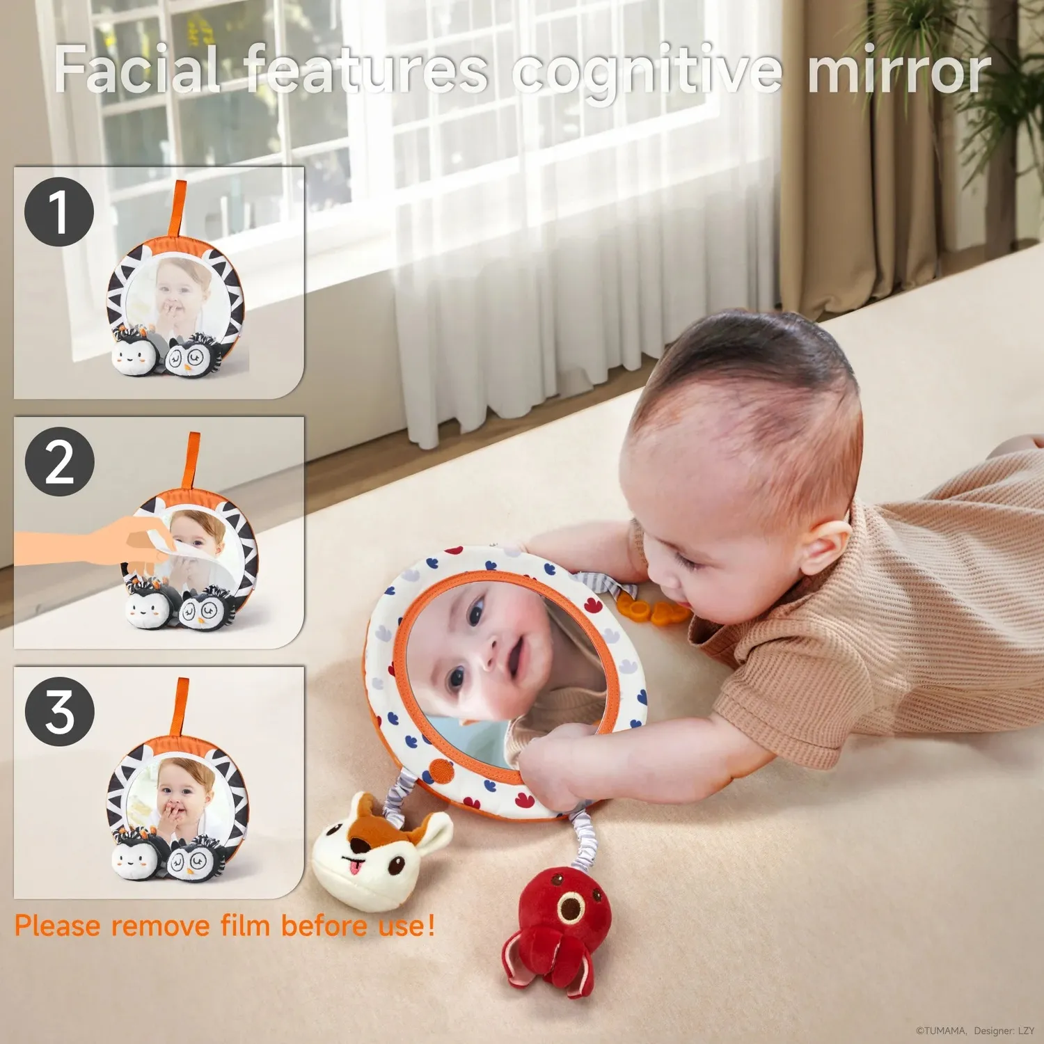 TUMAMA Tummy Time Set Spiegel Knisterbuch Rassel