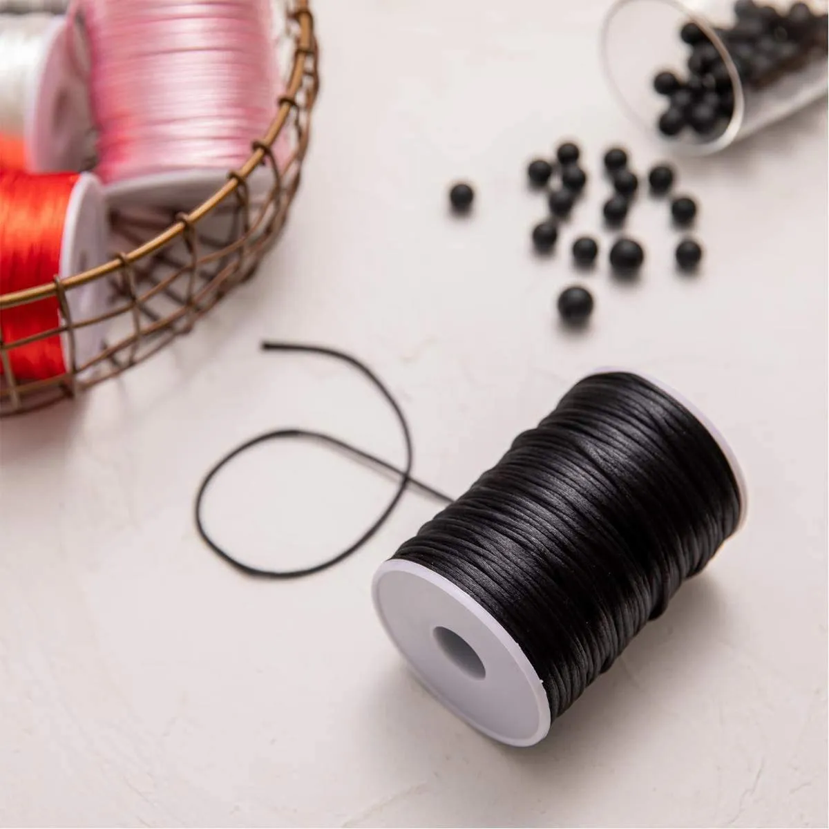 let's make Satinschnur Schwarz 100 m Schmuckband