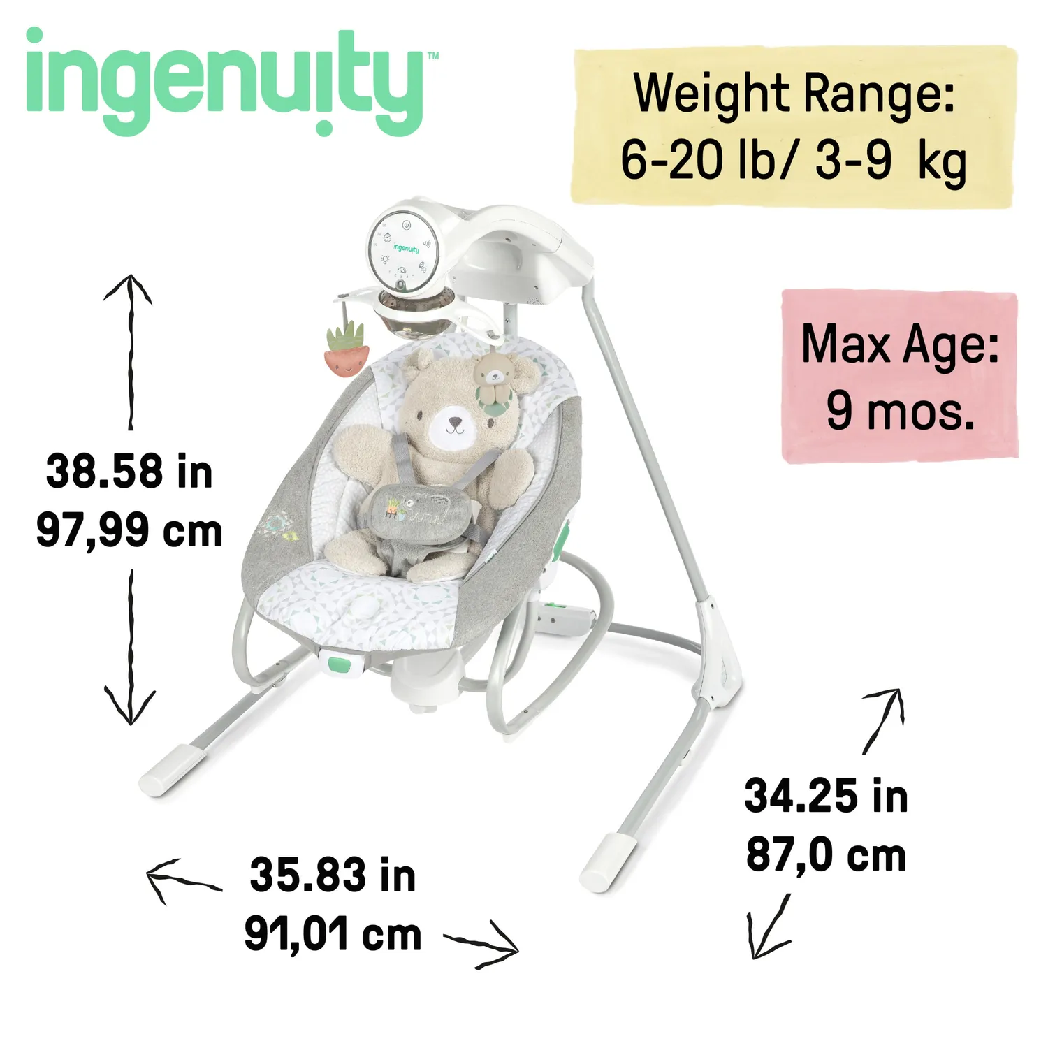 Ingenuity InLighten Soothing Swing Babyschaukel Nate 2-in-1