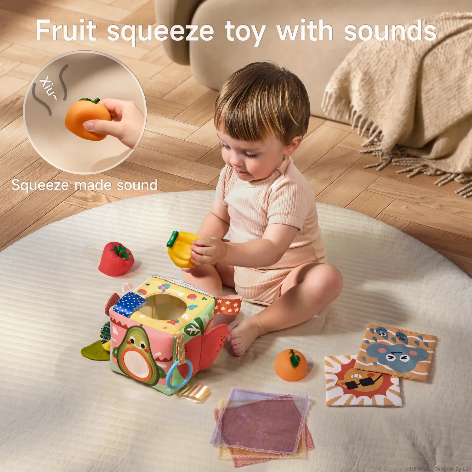 TUMAMA Montessori Tücherbox Babyspielzeug mit Spiegel waschbar