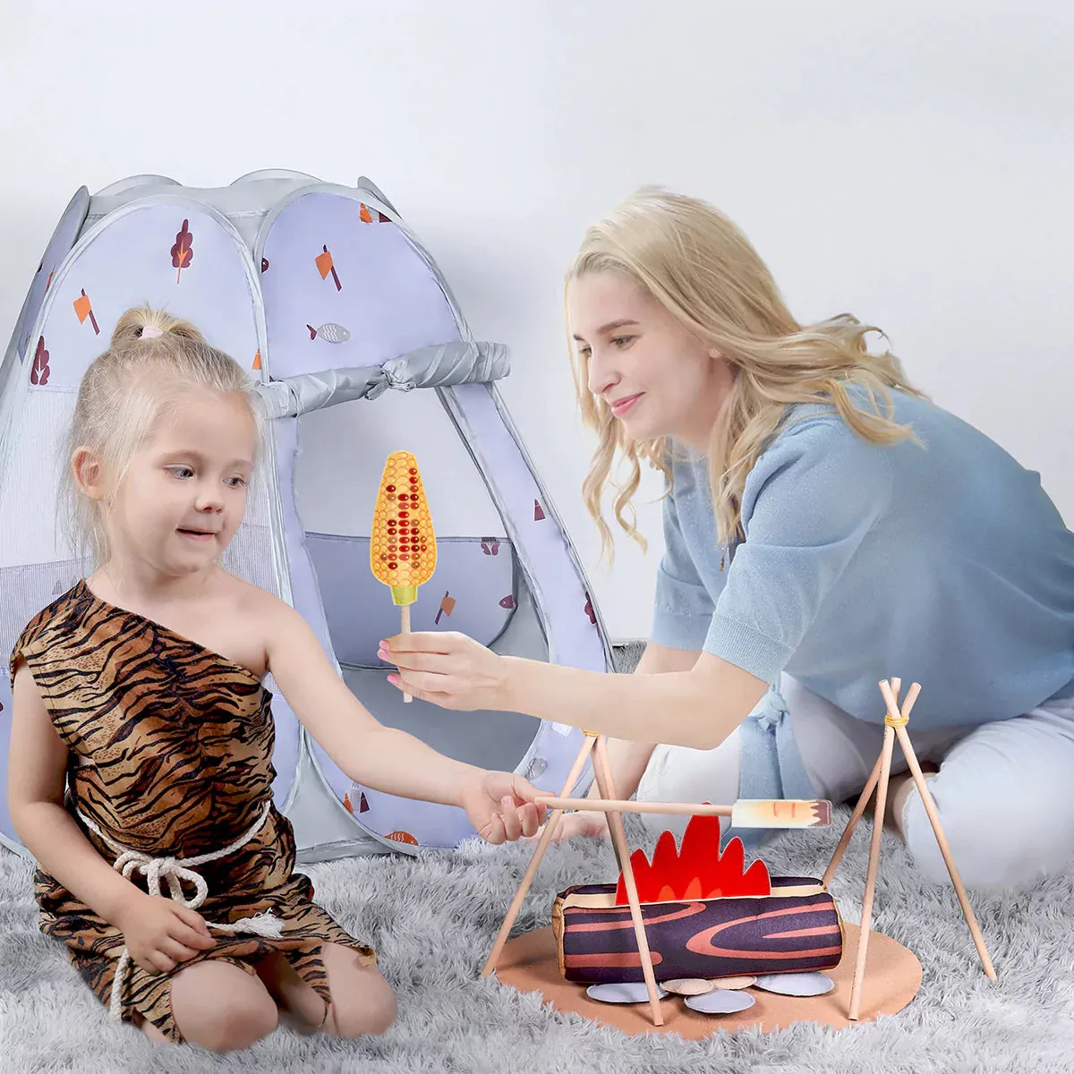 TUMAMA Camping Spielzelt Set Kinder mit Lagerfeuer robust