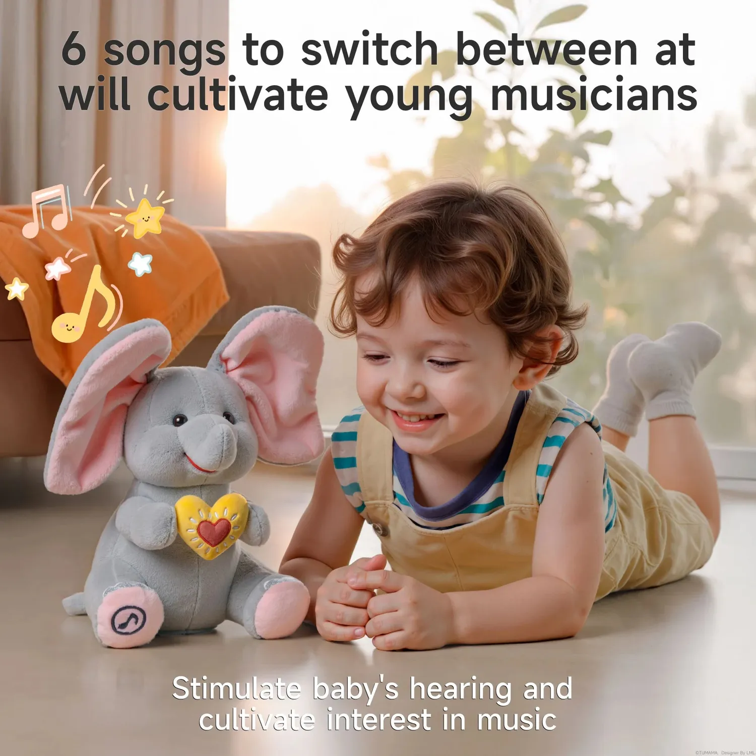 TUMAMA Plüsch-Elefant Interaktiv Peek-a-Boo Musik