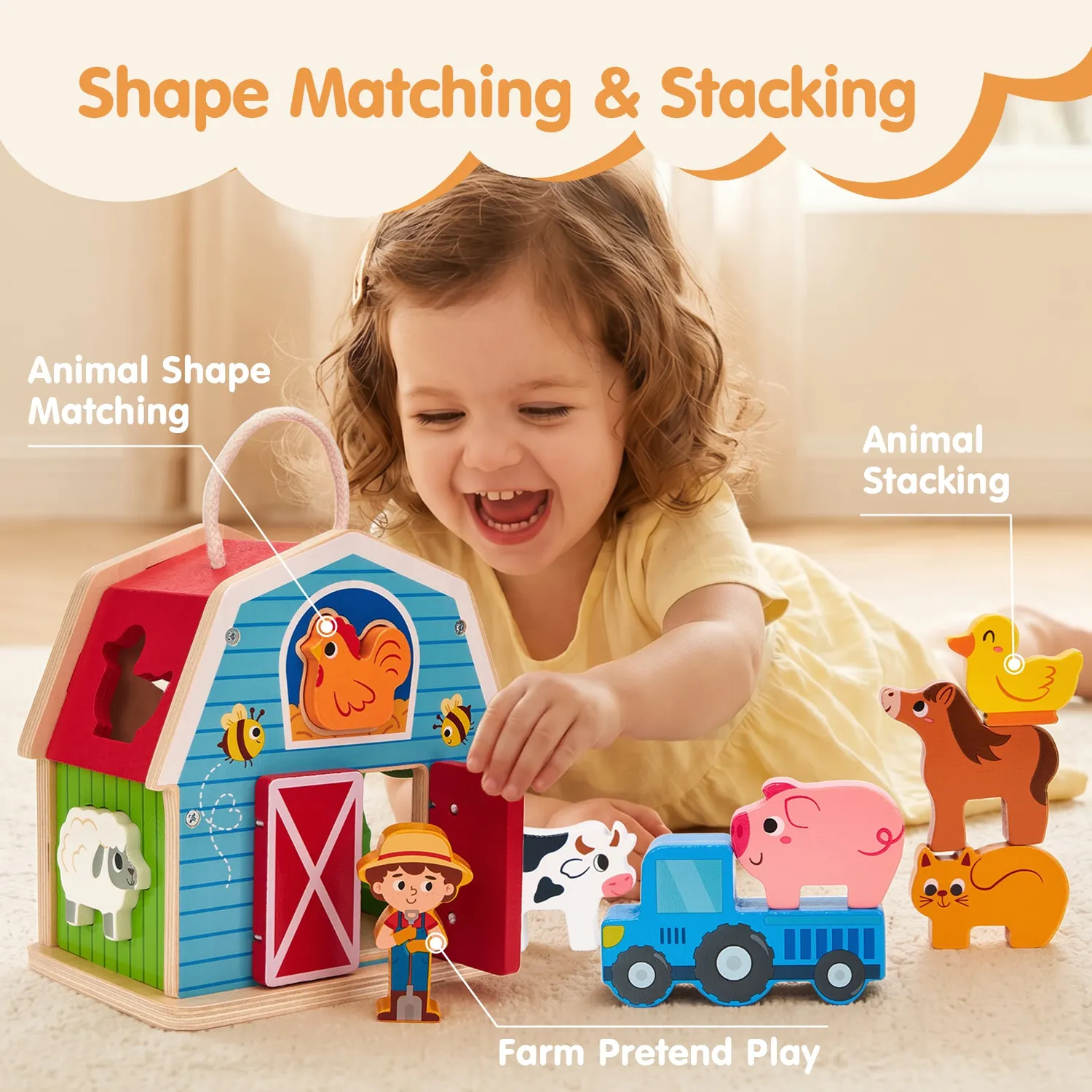 hahaland Farm Barn Steckspiel Holz 4-in-1 Bauernhof
