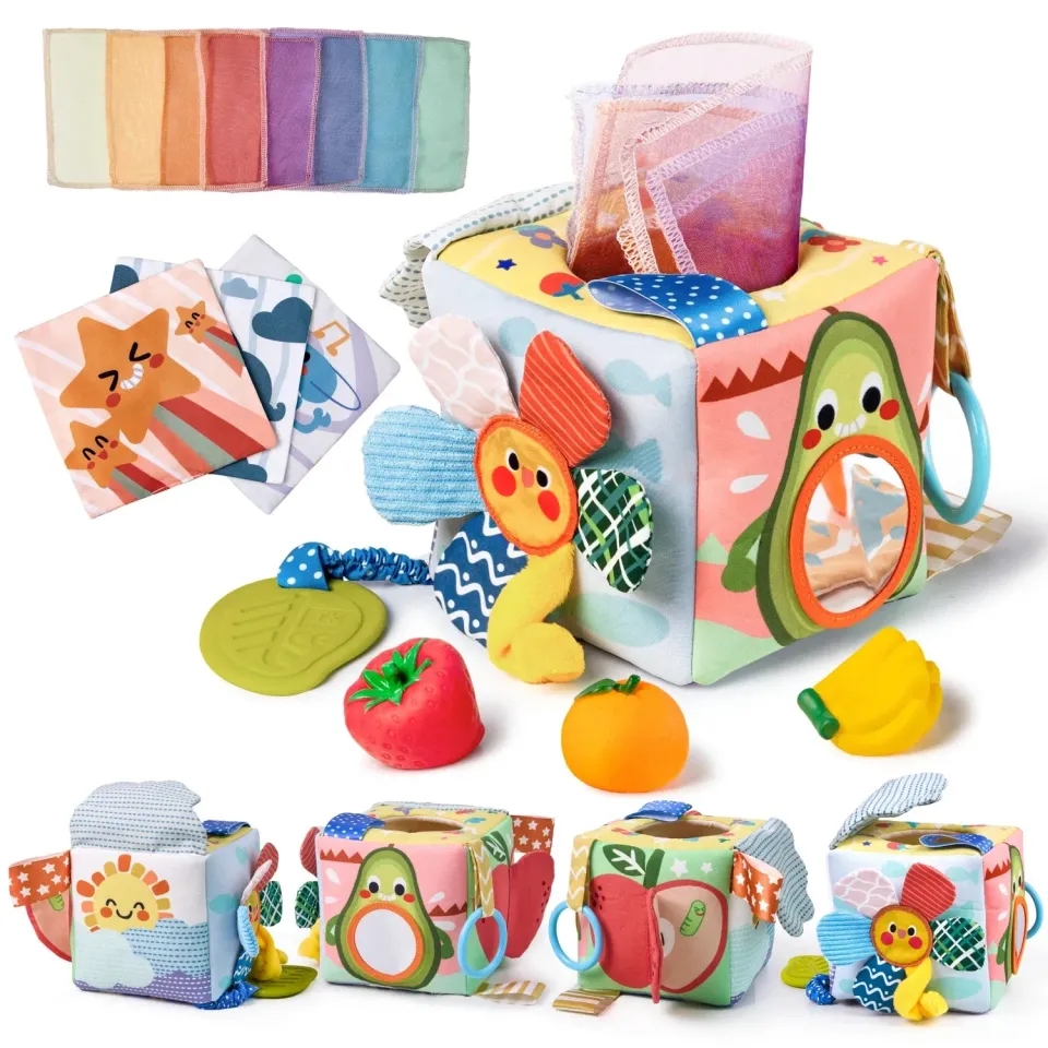 TUMAMA Montessori Tücherbox Babyspielzeug mit Spiegel waschbar