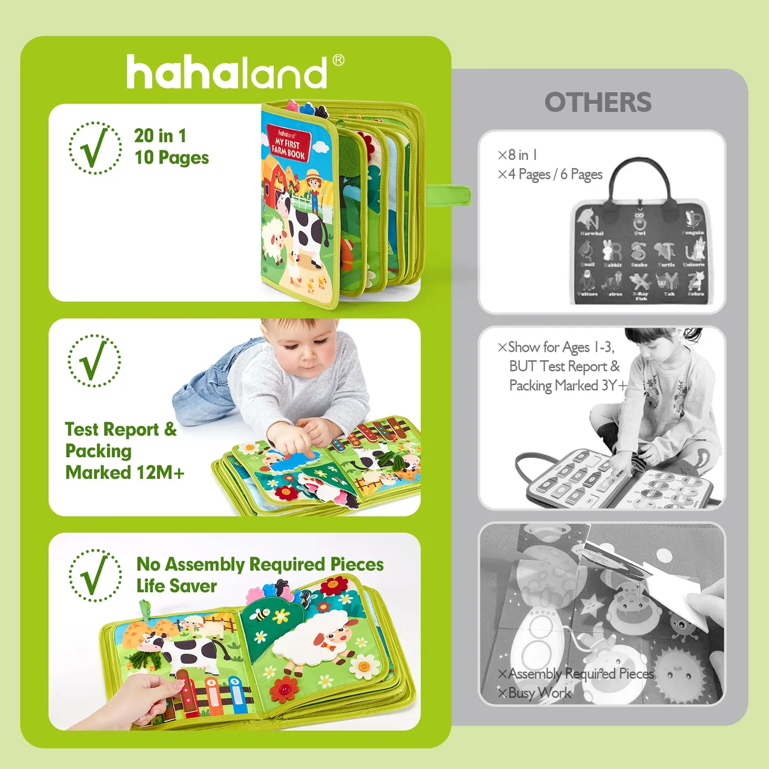 hahaland Farm Busy Book Quietbuch 1-3 Jahre 20-in-1