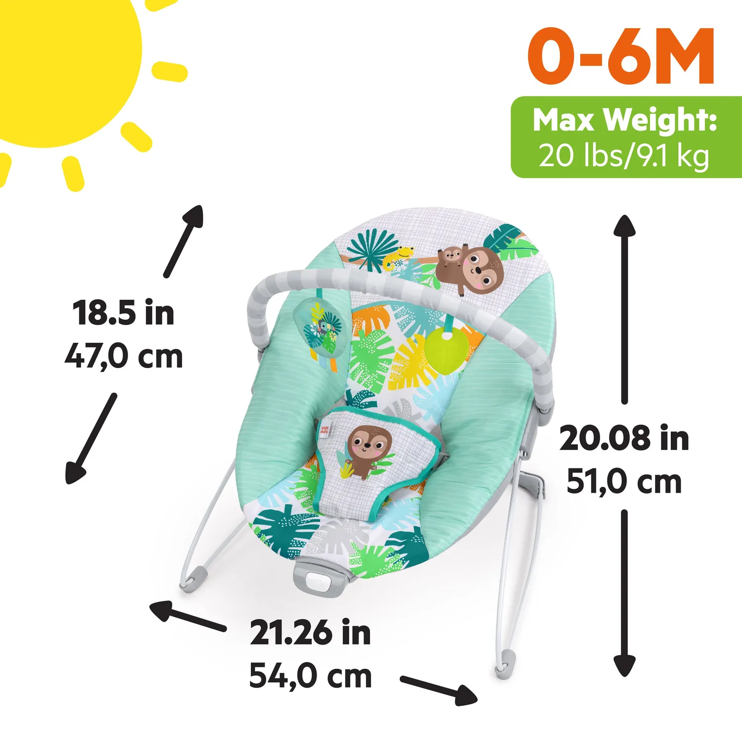 Bright Starts Wild Wonders Babywippe Vibration 0-6 M