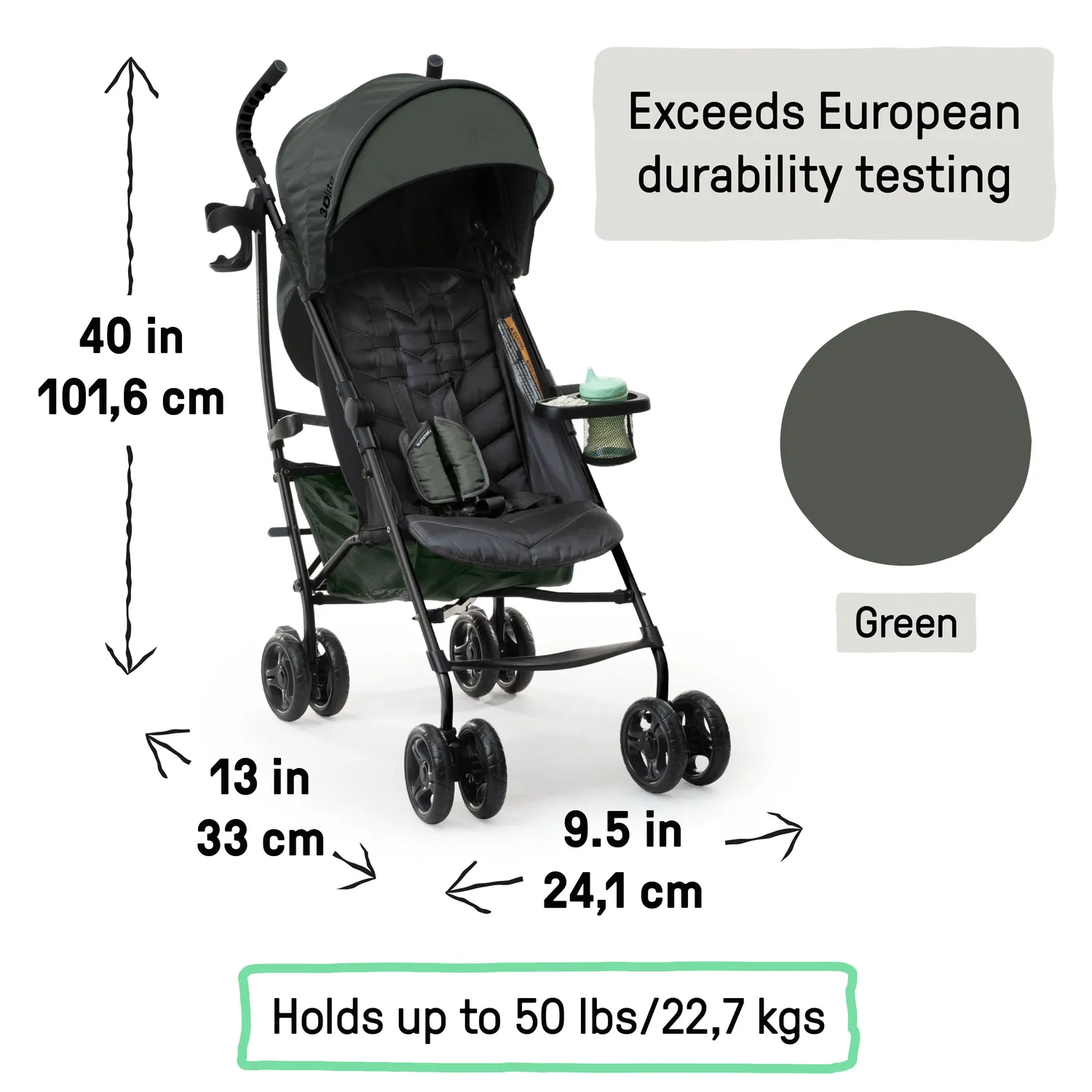 Ingenuity 3Dlite Buggy Schwarz-Grün bis 22,5 kg